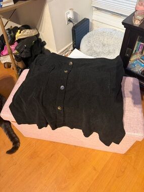 SHEIN Black Button-Front Corduroy Midi Skirt